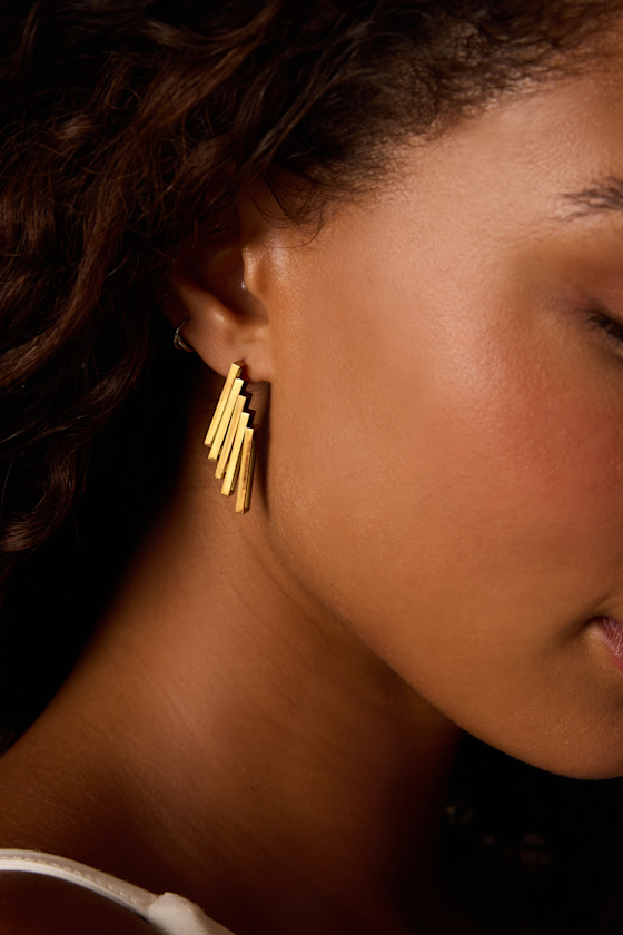 Amati Gold Fringe Stud Earrings - thumbnail 3