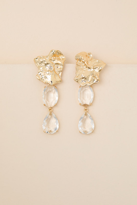 Christine Gold Rhinestone Drop Earrings - thumbnail 3