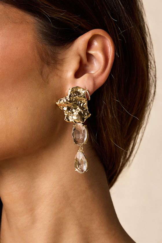 Christine Gold Rhinestone Drop Earrings 3