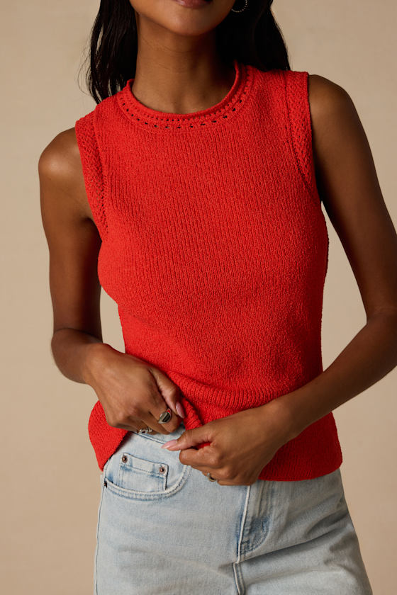Hollis Bright Red Sweater Knit Tank Top 2