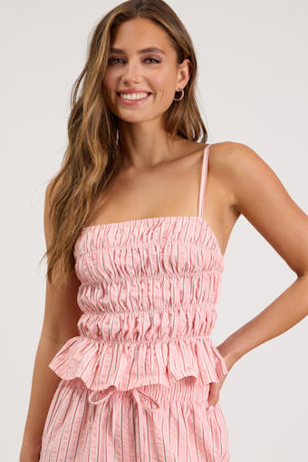 Christa Pink Striped Smocked Tank Top 1