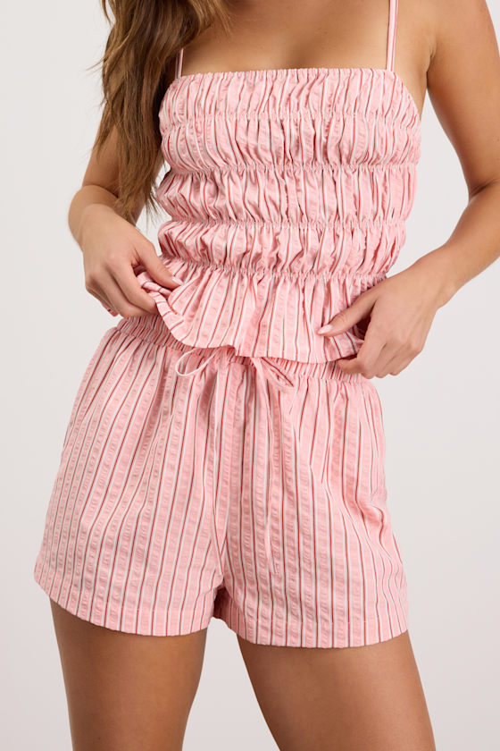 Christa Pink Striped Drawstring Shorts 1