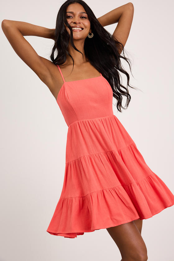 Make a Day of It Coral Cutout Tiered Mini Dress 1