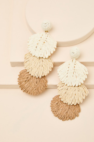 Brilliana Ivory Multi Raffia Statement Earrings 1
