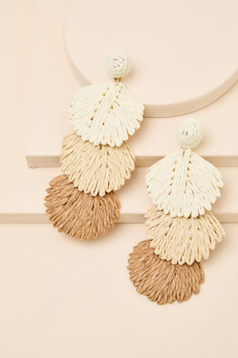 Brilliana Ivory Multi Raffia Statement Earrings 1