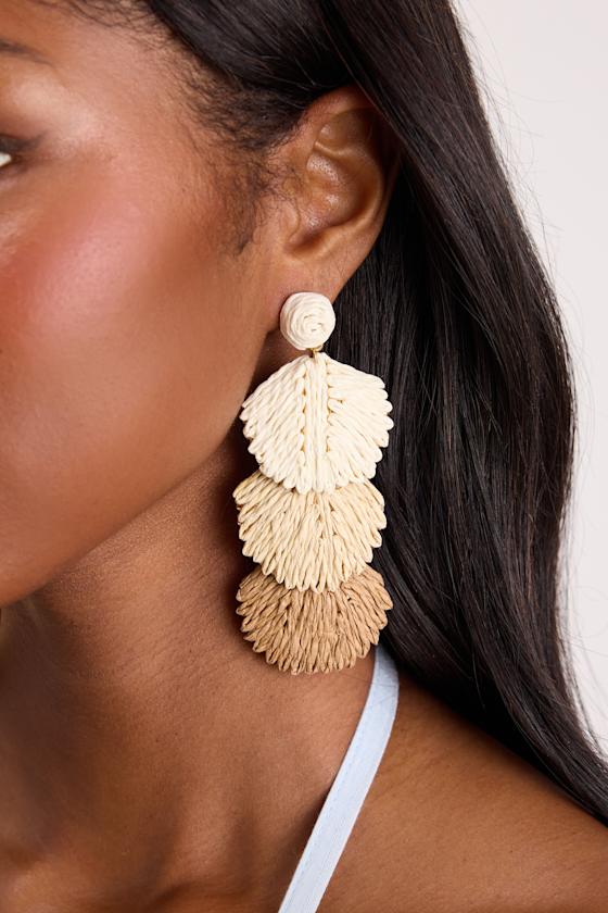 Brilliana Ivory Multi Raffia Statement Earrings 3