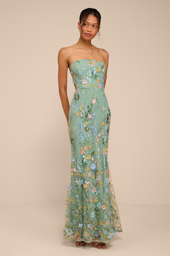 Stefanie Dark Sage Floral Embroidered Mermaid Maxi Dress 1