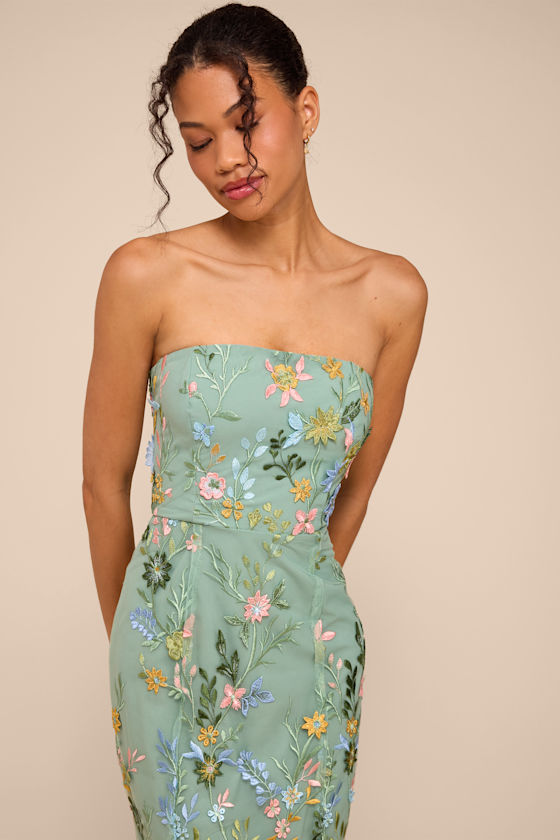 Stefanie Dark Sage Floral Embroidered Mermaid Maxi Dress 2