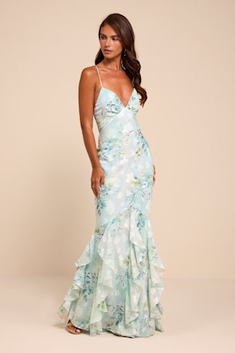 Nelia Light Blue Floral Ruffled Mermaid Maxi Dress 1