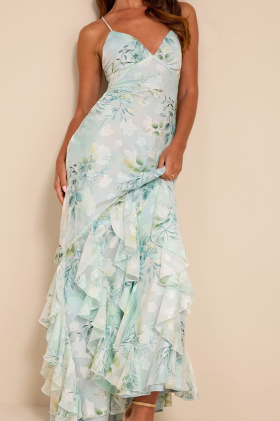 Nelia Light Blue Floral Ruffled Mermaid Maxi Dress 2