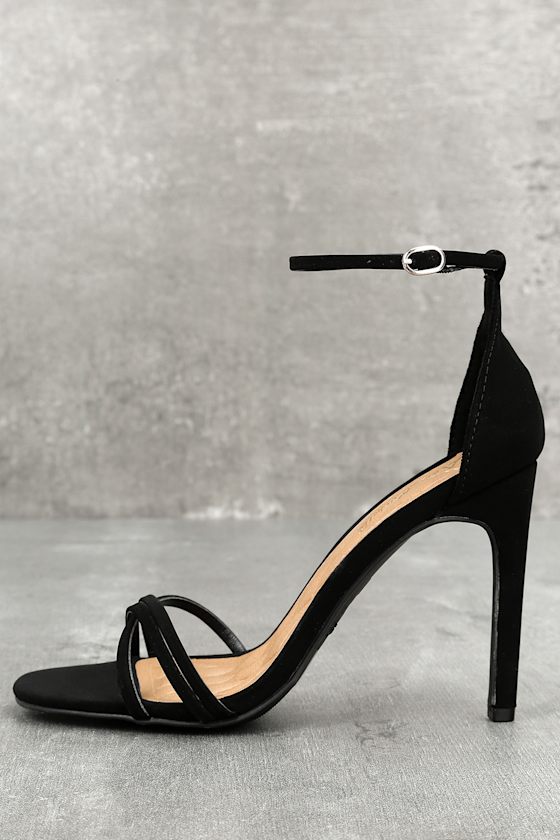 Akira Black Nubuck Ankle Strap Heels 1