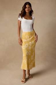 Malaya Yellow Floral High-Rise Midi Skirt 1