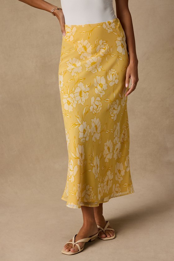 Malaya Yellow Floral High-Rise Midi Skirt 2