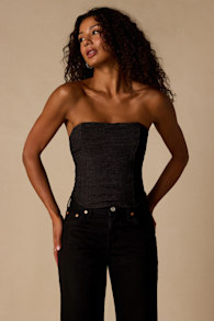 Joletta Black Textured Lace-Up Top 2