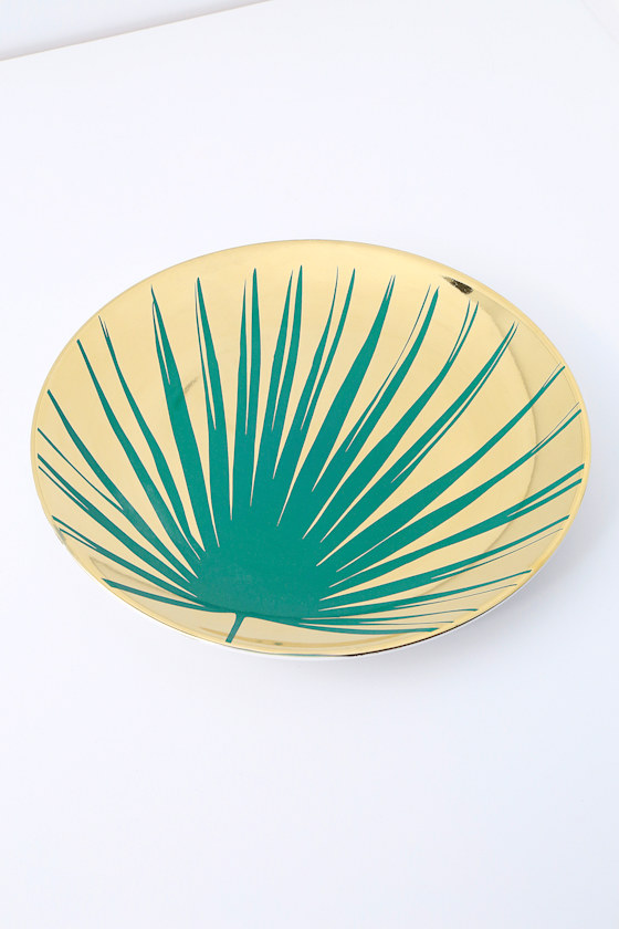 Paradise Green and Gold Botanical Porcelain Dinner Plates 1