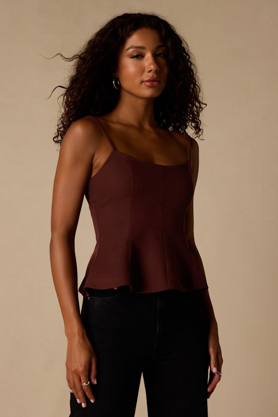 Sanvi Dark Brown Peplum Cami Top 1