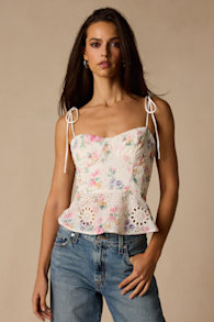 Kalela White Multi Floral Eyelet Cami Top 1