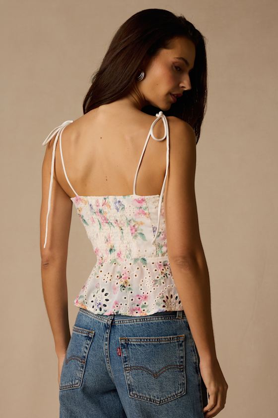 Kalela White Multi Floral Eyelet Cami Top 2