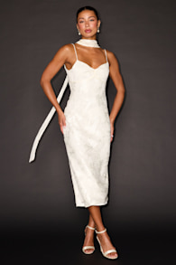 Aydah Ivory Floral Burnout Slip Midi Dress and Scarf Set 1