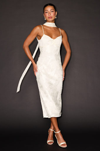 Aydah Ivory Floral Burnout Slip Midi Dress and Scarf Set 1