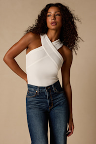 Berlinda Ivory Cross-Front Bodysuit 1