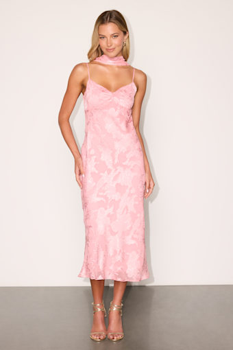 Aydah Pink Floral Burnout Slip Midi Dress and Scarf Set 1