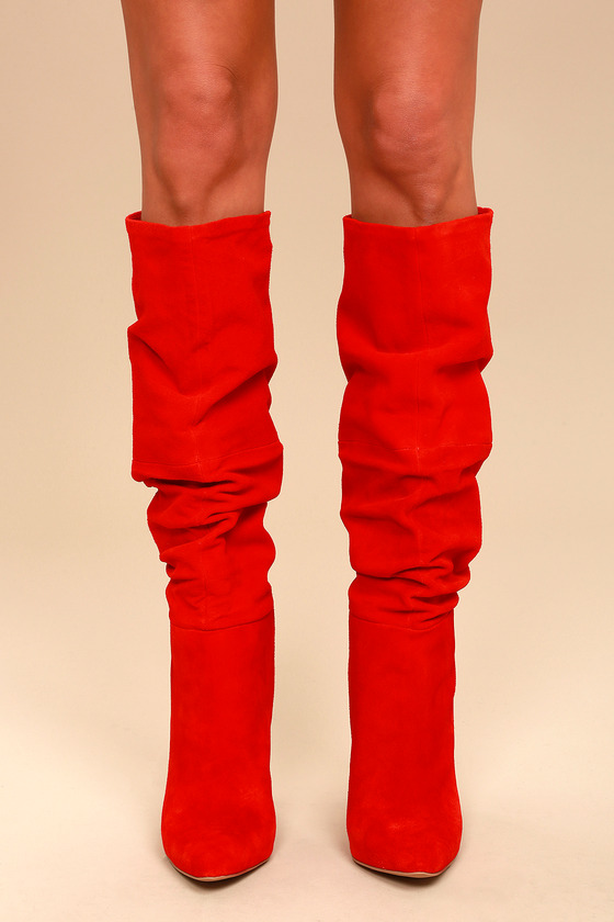 red suede slouch boots