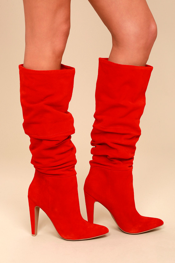 Steve Madden Carrie Red Slouchy Boots Knee High Boots