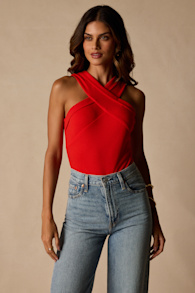 Berlinda Red Orange Cross-Front Bodysuit 1