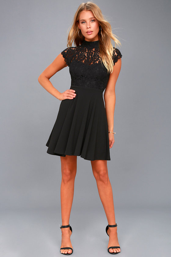 Instant Romance Black Lace Backless Skater Dress 1