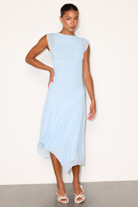 Octavia Light Blue Mesh Drop Waist Midi Dress 1