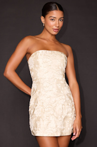 Rhodea Champagne Floral Jacquard Strapless Mini Dress 1