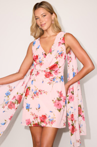 Anola Blush Pink Multi Floral Sash Mini Dress 1