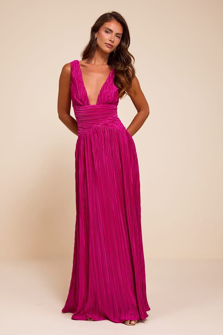 pink plisse maxi dress Evaluna Berry Pink Plisse Maxi Dress