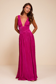 Evaluna Berry Pink Plisse Maxi Dress 1