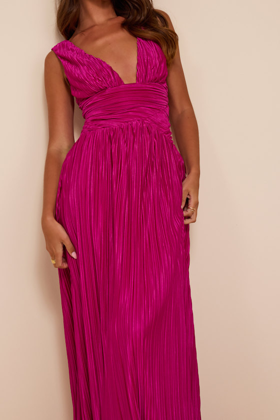 Evaluna Berry Pink Plisse Maxi Dress 2