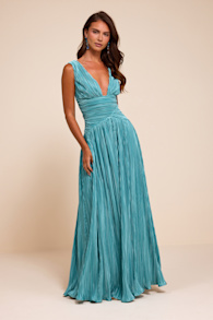 Evaluna Turquoise Plisse Maxi Dress 1