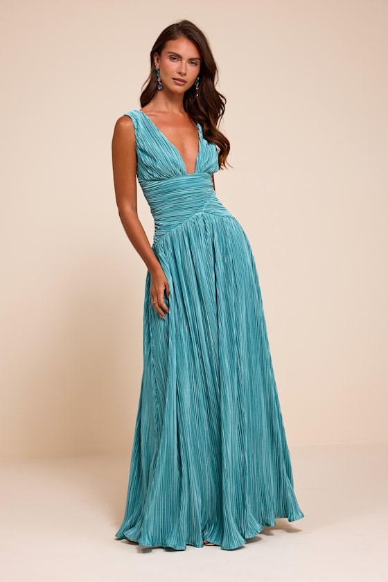 Evaluna Turquoise Plisse Maxi Dress 1