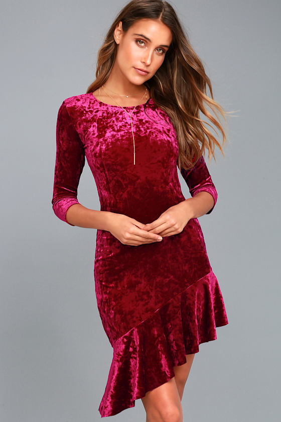 Cute Burgundy Dress - Velvet Dress - Bodycon Dress - Lulus