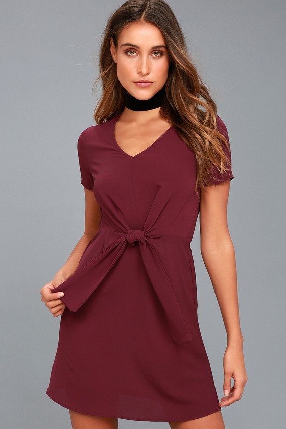 Cute Plum Purple Dress - Shift Dress - Knotted Dress - Lulus