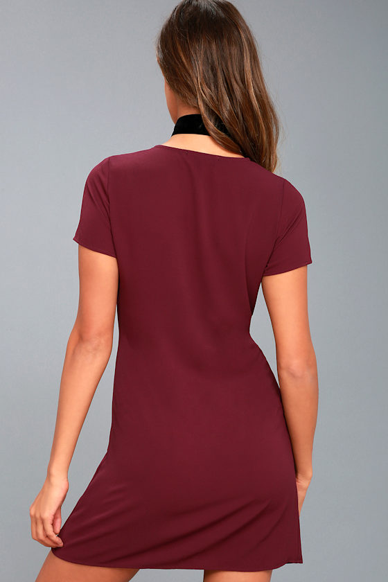 12975 Plum Slit Sleeve Shift Dress main image 1