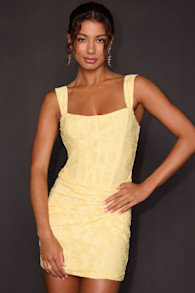 Celeste Light Yellow Floral Burnout Bustier Mini Dress 2
