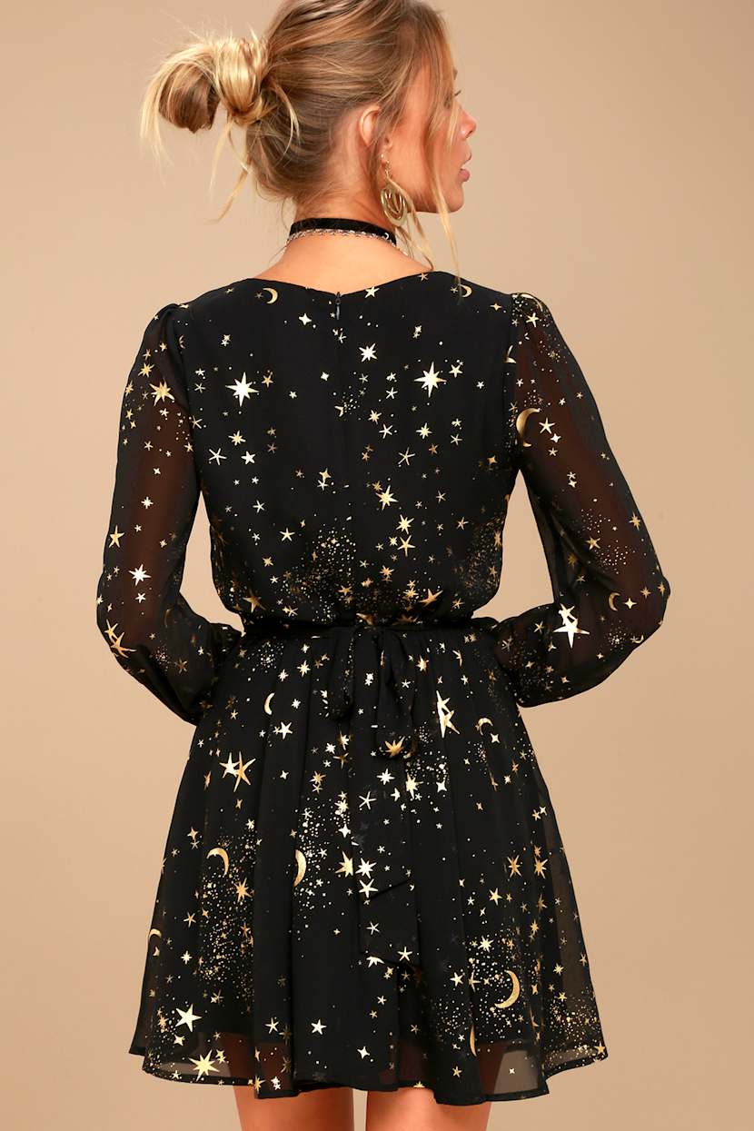 Stunning Star Print Dress - Long Sleeve Dress - Skater Dress - Lulus Stunning Star Print Dress - Long Sleeve Dress - Skater Dress - Lulus