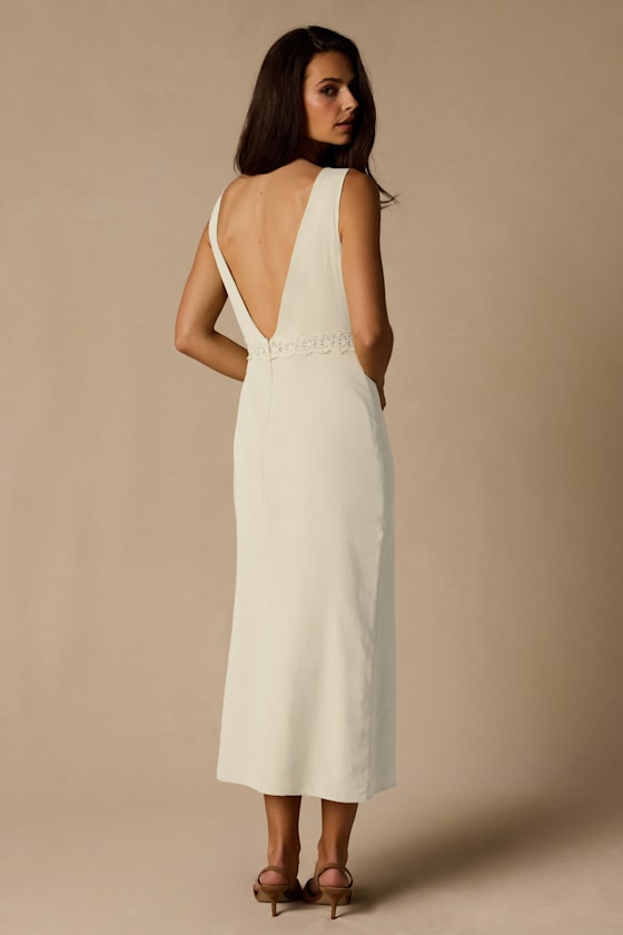 Connie Ivory Lace Tie-Front Midi Dress - thumbnail 3