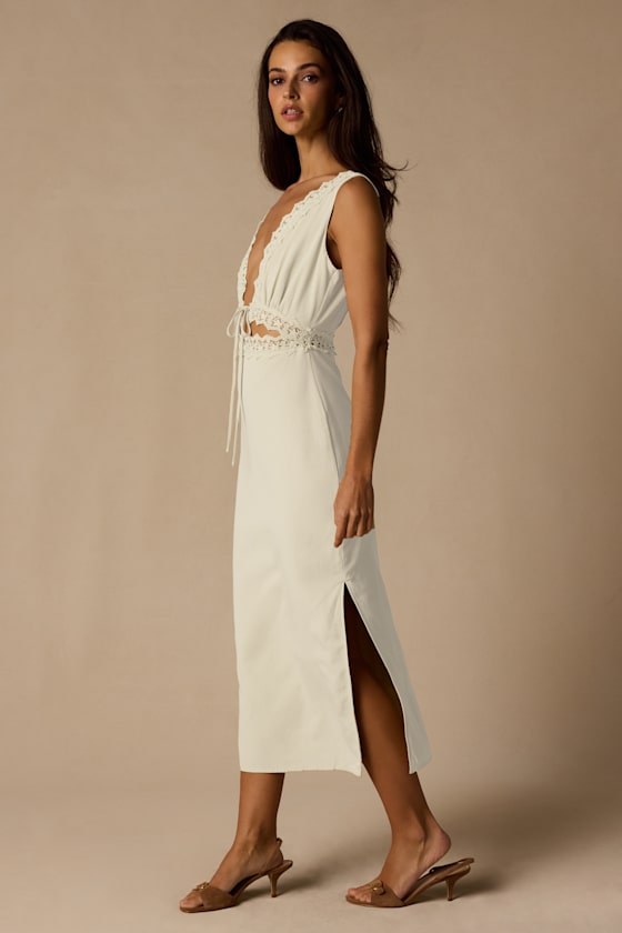 Connie Ivory Lace Tie-Front Midi Dress - thumbnail 4