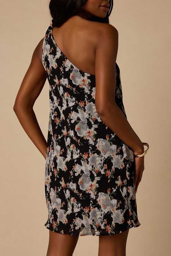 Aralia Black Multi Floral One-Shoulder Shift Mini Dress 2