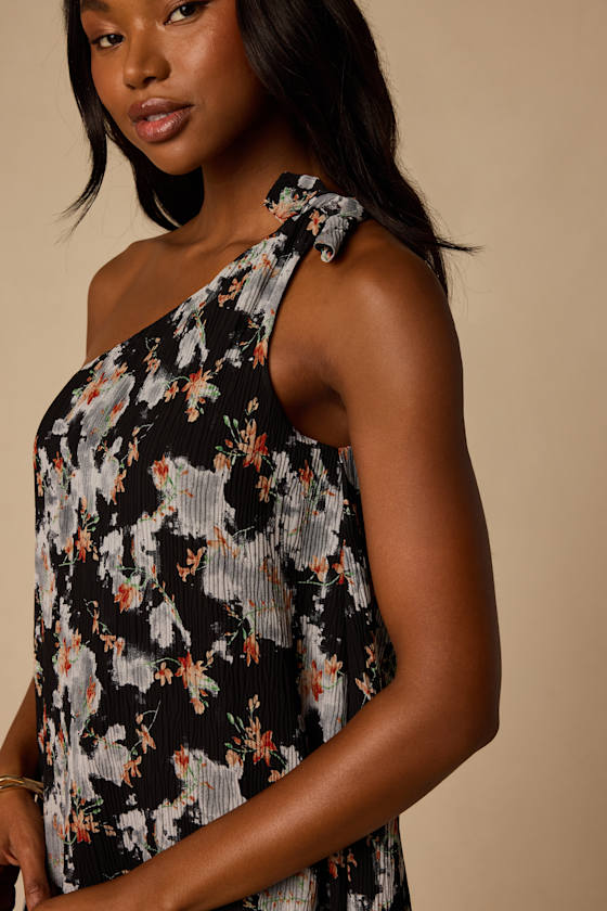 Aralia Black Multi Floral One-Shoulder Shift Mini Dress - thumbnail 5