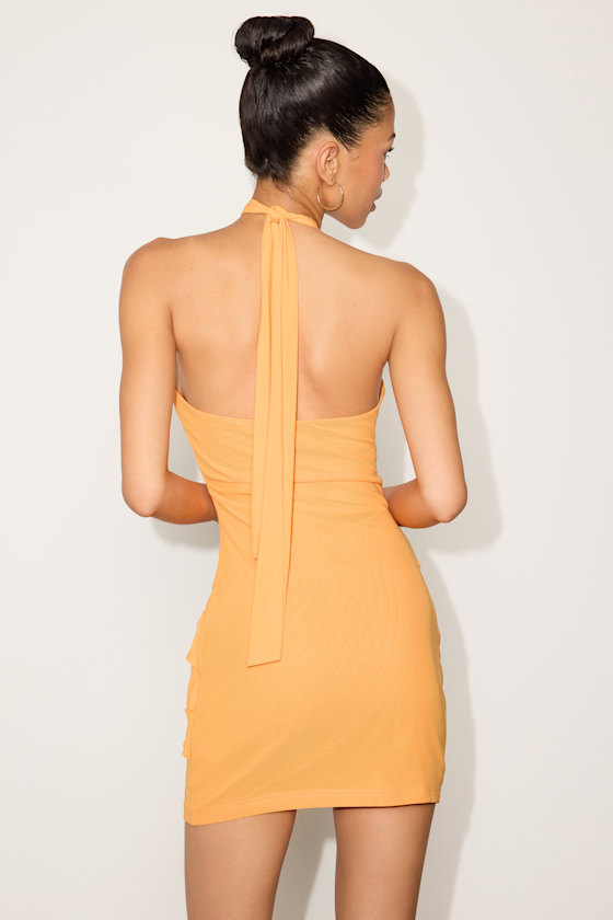 Luisa Light Orange Mesh Bodycon Mini Dress 2
