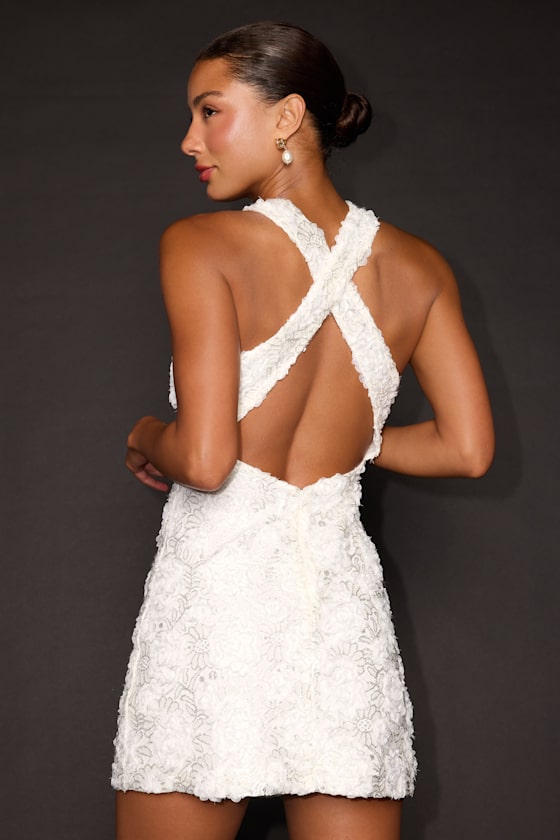 Anya White Lace Applique Sleeveless Mini Dress 2