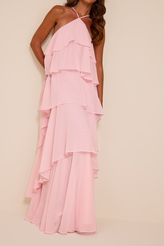 Aveley Light Pink Tiered Shift Maxi Dress 2